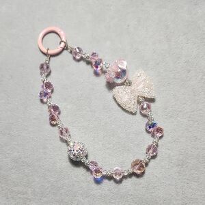 Pink Crystal Bow Beaded Phone Bracelet/ Keychain